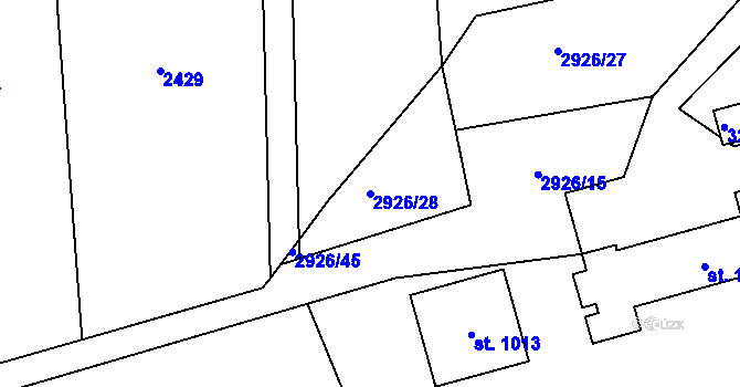 Parcela st. 2926/28 v KÚ Kamenný Újezd, Katastrální mapa
