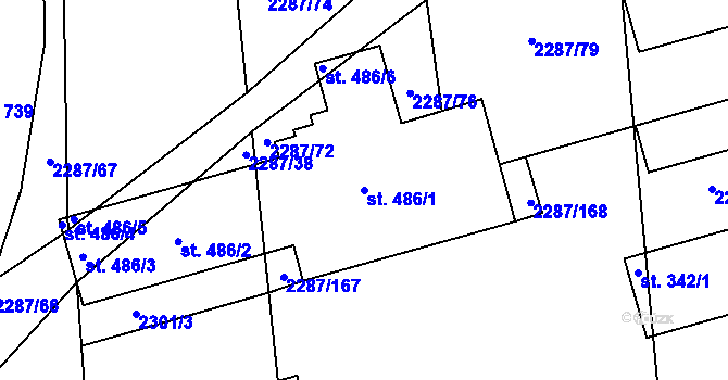 Parcela st. 486/1 v KÚ Kamenný Újezd, Katastrální mapa