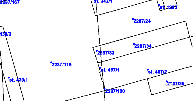 Parcela st. 2287/33 v KÚ Kamenný Újezd, Katastrální mapa