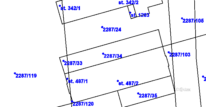 Parcela st. 2287/34 v KÚ Kamenný Újezd, Katastrální mapa