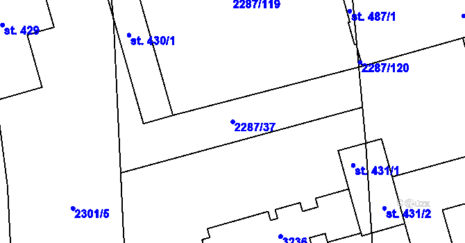 Parcela st. 2287/37 v KÚ Kamenný Újezd, Katastrální mapa