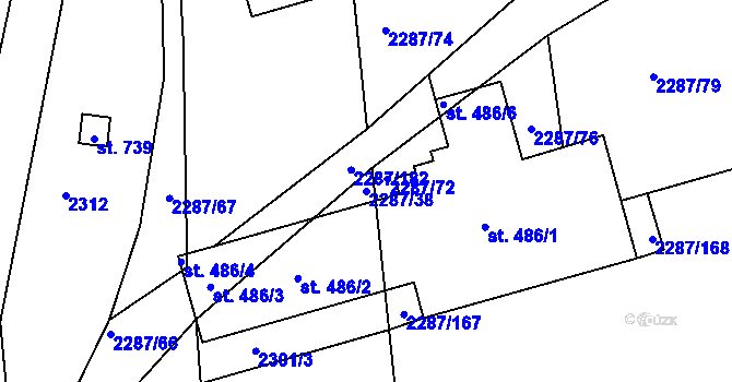 Parcela st. 2287/38 v KÚ Kamenný Újezd, Katastrální mapa