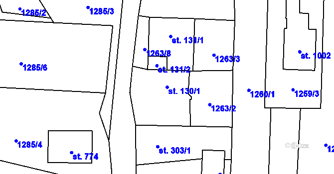 Parcela st. 130/1 v KÚ Kamenný Újezd, Katastrální mapa