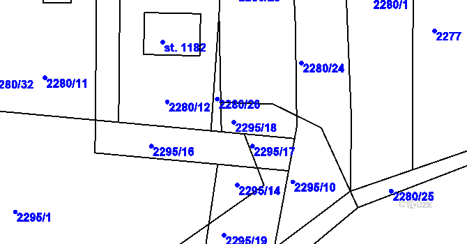 Parcela st. 2295/18 v KÚ Kamenný Újezd, Katastrální mapa