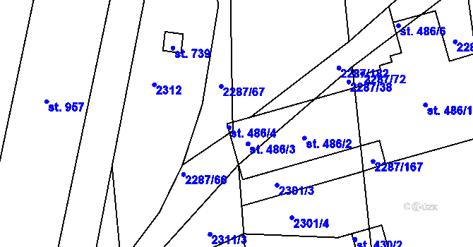 Parcela st. 486/5 v KÚ Kamenný Újezd, Katastrální mapa