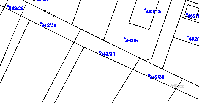 Parcela st. 942/31 v KÚ Kamenný Újezd, Katastrální mapa