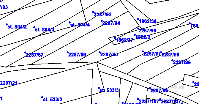 Parcela st. 2287/93 v KÚ Kamenný Újezd, Katastrální mapa