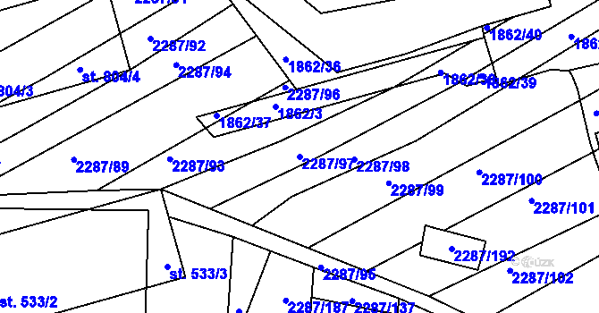 Parcela st. 2287/97 v KÚ Kamenný Újezd, Katastrální mapa