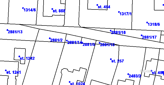 Parcela st. 2881/5 v KÚ Kamenný Újezd, Katastrální mapa