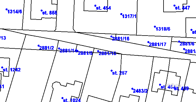 Parcela st. 2881/15 v KÚ Kamenný Újezd, Katastrální mapa