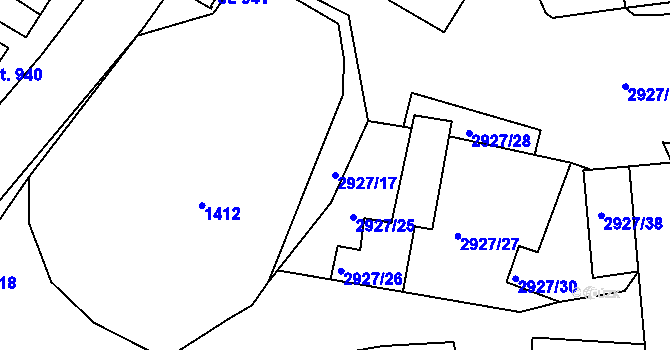 Parcela st. 2927/17 v KÚ Kamenný Újezd, Katastrální mapa