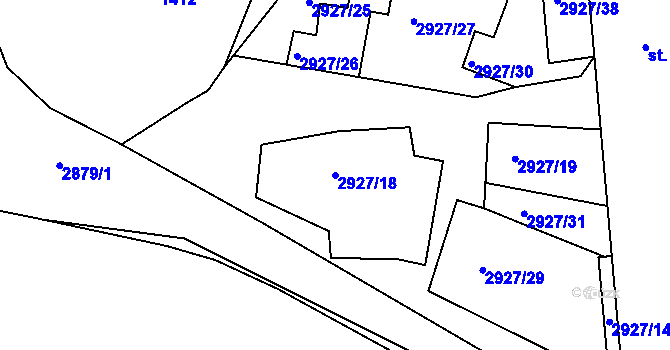 Parcela st. 2927/18 v KÚ Kamenný Újezd, Katastrální mapa