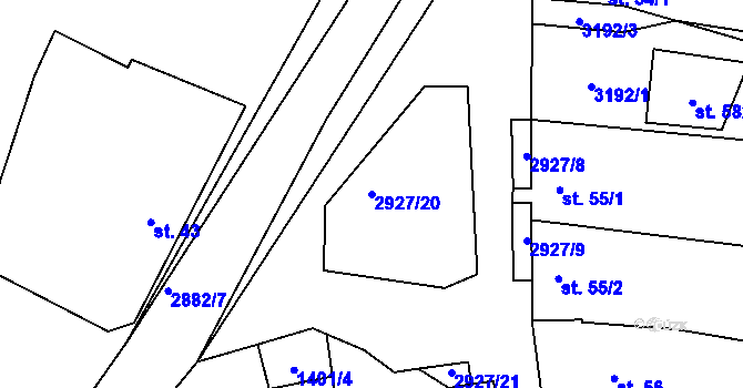 Parcela st. 2927/20 v KÚ Kamenný Újezd, Katastrální mapa