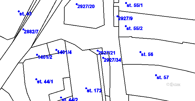 Parcela st. 2927/21 v KÚ Kamenný Újezd, Katastrální mapa