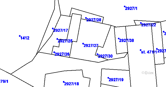 Parcela st. 2927/27 v KÚ Kamenný Újezd, Katastrální mapa