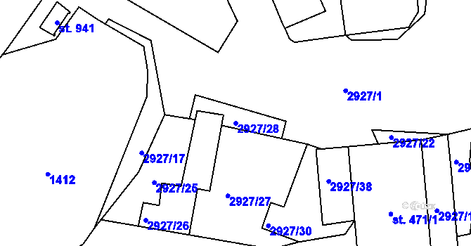 Parcela st. 2927/28 v KÚ Kamenný Újezd, Katastrální mapa