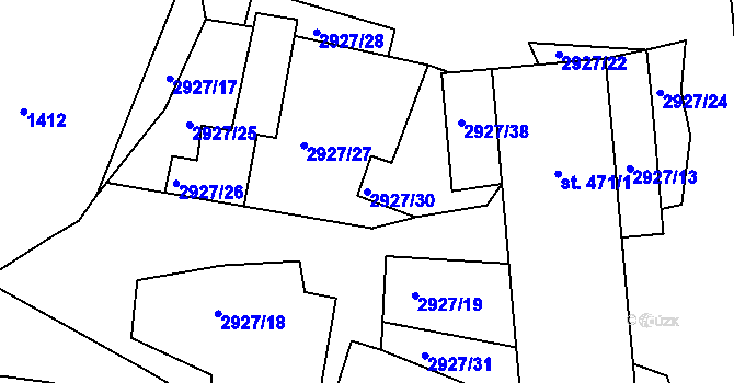 Parcela st. 2927/30 v KÚ Kamenný Újezd, Katastrální mapa