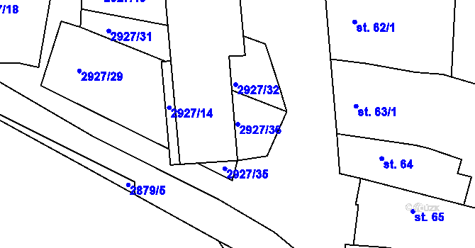 Parcela st. 2927/36 v KÚ Kamenný Újezd, Katastrální mapa