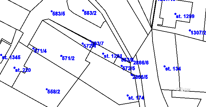 Parcela st. 1201 v KÚ Kamenný Újezd, Katastrální mapa