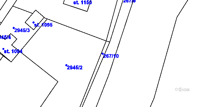 Parcela st. 267/10 v KÚ Kamenný Újezd, Katastrální mapa