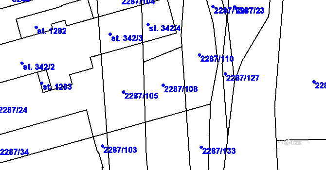Parcela st. 2287/108 v KÚ Kamenný Újezd, Katastrální mapa