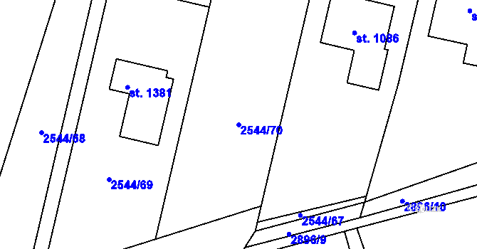 Parcela st. 2544/70 v KÚ Kamenný Újezd, Katastrální mapa