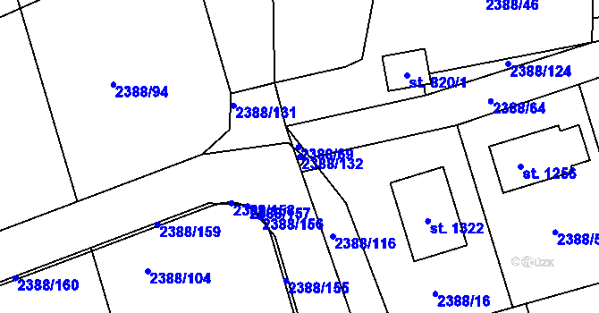 Parcela st. 2388/132 v KÚ Kamenný Újezd, Katastrální mapa