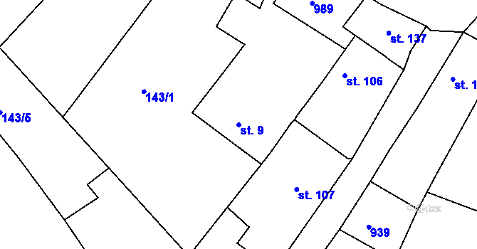 Parcela st. 9 v KÚ Kamenný Újezd u Rokycan, Katastrální mapa