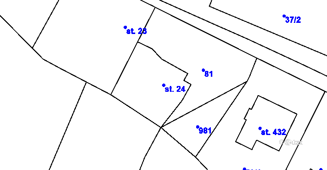 Parcela st. 24 v KÚ Kamenný Újezd u Rokycan, Katastrální mapa