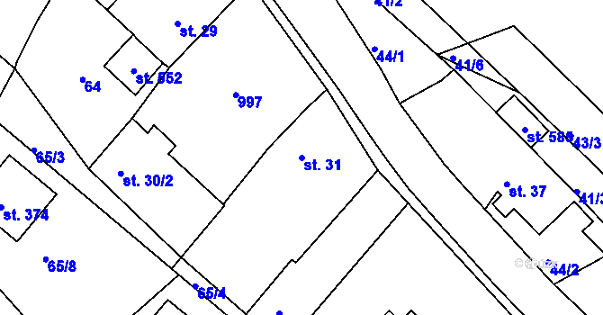 Parcela st. 31 v KÚ Kamenný Újezd u Rokycan, Katastrální mapa