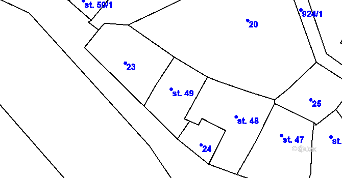 Parcela st. 49 v KÚ Kamenný Újezd u Rokycan, Katastrální mapa