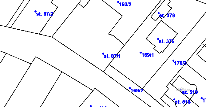 Parcela st. 87/1 v KÚ Kamenný Újezd u Rokycan, Katastrální mapa