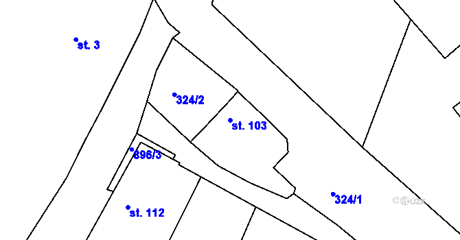 Parcela st. 103 v KÚ Kamenný Újezd u Rokycan, Katastrální mapa