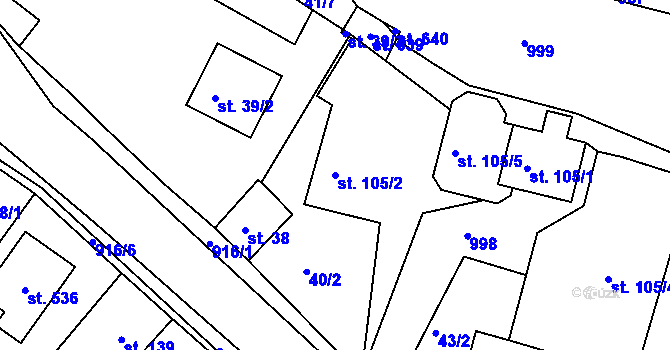 Parcela st. 105/2 v KÚ Kamenný Újezd u Rokycan, Katastrální mapa
