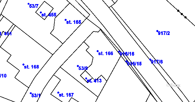 Parcela st. 166 v KÚ Kamenný Újezd u Rokycan, Katastrální mapa