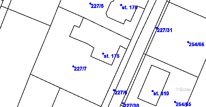 Parcela st. 175 v KÚ Kamenný Újezd u Rokycan, Katastrální mapa