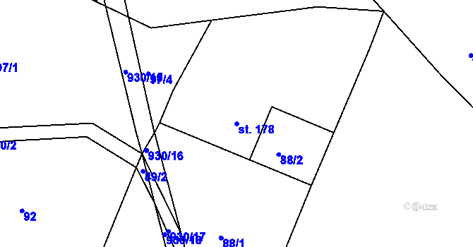 Parcela st. 178 v KÚ Kamenný Újezd u Rokycan, Katastrální mapa