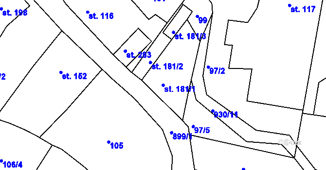 Parcela st. 181/1 v KÚ Kamenný Újezd u Rokycan, Katastrální mapa