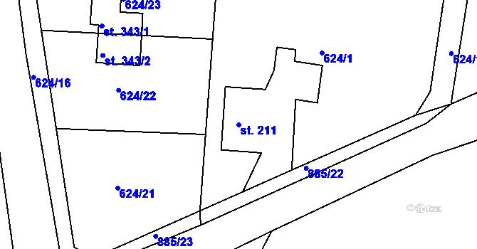 Parcela st. 211 v KÚ Kamenný Újezd u Rokycan, Katastrální mapa