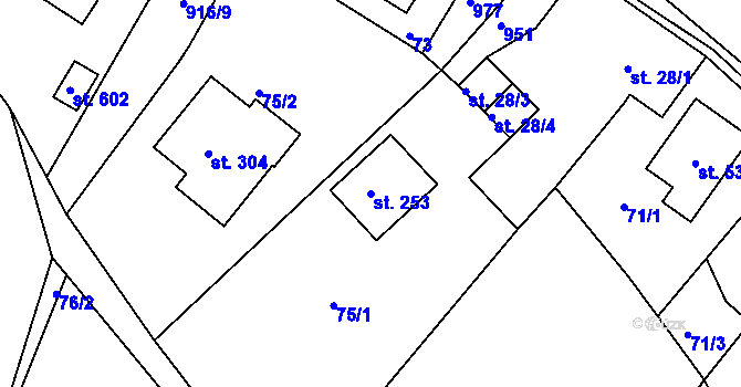 Parcela st. 253 v KÚ Kamenný Újezd u Rokycan, Katastrální mapa
