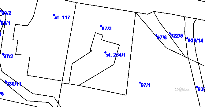 Parcela st. 254 v KÚ Kamenný Újezd u Rokycan, Katastrální mapa