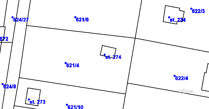Parcela st. 274 v KÚ Kamenný Újezd u Rokycan, Katastrální mapa