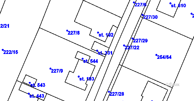 Parcela st. 331 v KÚ Kamenný Újezd u Rokycan, Katastrální mapa