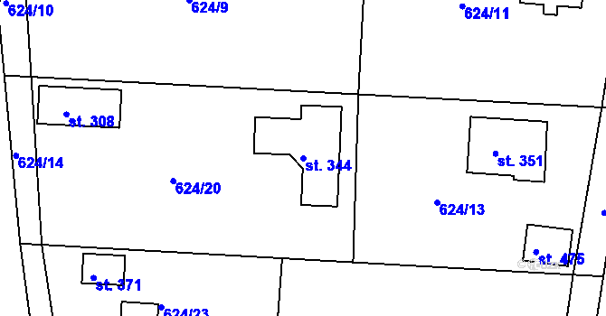 Parcela st. 344 v KÚ Kamenný Újezd u Rokycan, Katastrální mapa