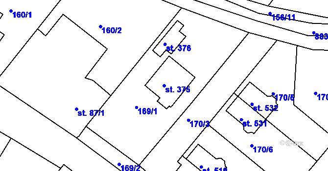 Parcela st. 375 v KÚ Kamenný Újezd u Rokycan, Katastrální mapa