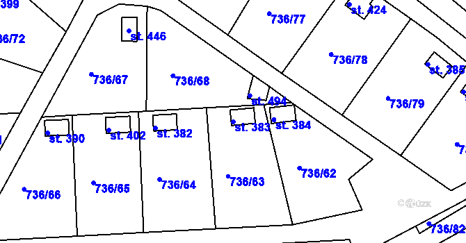 Parcela st. 383 v KÚ Kamenný Újezd u Rokycan, Katastrální mapa