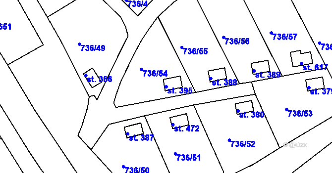 Parcela st. 395 v KÚ Kamenný Újezd u Rokycan, Katastrální mapa