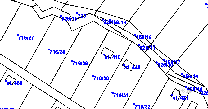 Parcela st. 418 v KÚ Kamenný Újezd u Rokycan, Katastrální mapa