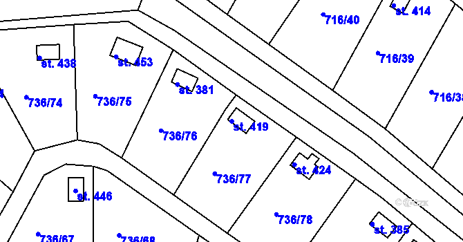 Parcela st. 419 v KÚ Kamenný Újezd u Rokycan, Katastrální mapa