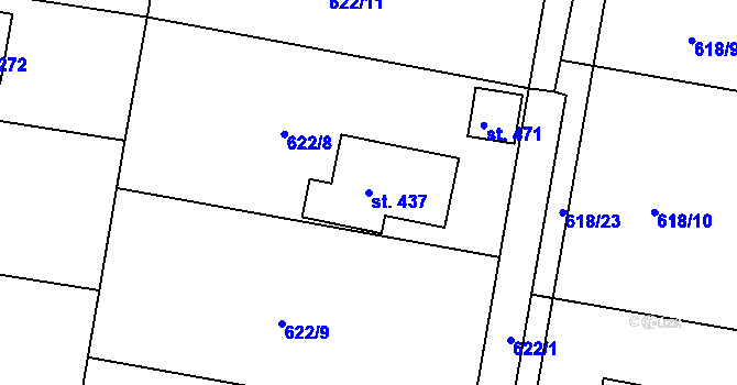 Parcela st. 437 v KÚ Kamenný Újezd u Rokycan, Katastrální mapa